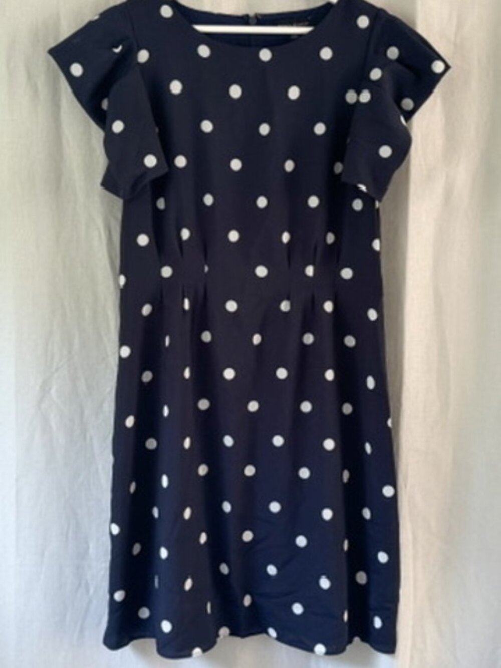 Banana Republic Navy Polka Dot Fit & Flare Dress Size 10 Puff Sleeve